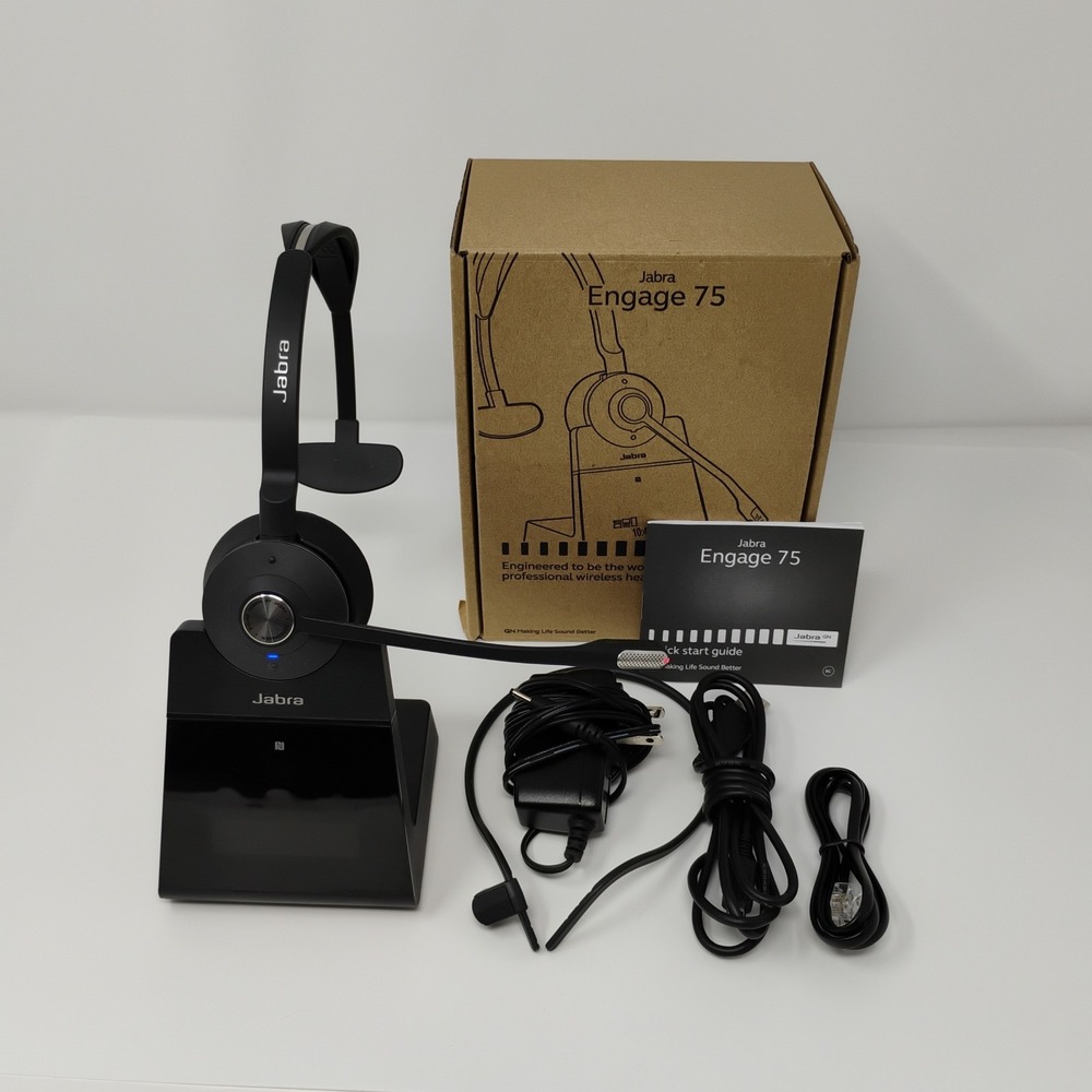 Jabra Engage 75 GN Mono Wireless Headset Model WHB050BS w Base - Power Tested